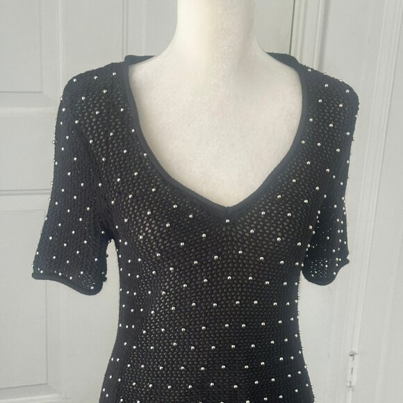 Jennifer Lopez Black Studded Open Weave Tunic Sweater Top Sz M - Picture 15 of 15